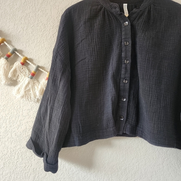 Rachel Pally Gauze Knit Button Front Crop Oversize Top Minimalist Boho Basics XS - Picture 4 of 10